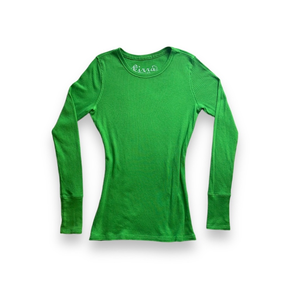 Kirra PacSun Lime Green Ribbed Long Sleeve Tee Y2K Cotton Blend Top, Size M - Picture 2 of 8